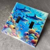 Sea Shark Light Switch Cover Double Toggle Wall Plate Decorative Bedroom 2-Gang