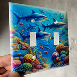 Sea Shark Light Switch Cover Double Toggle Wall Plate Decorative Bedroom 2-Gang