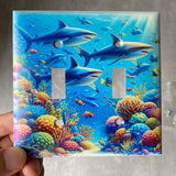 Sea Shark Light Switch Cover Double Toggle Wall Plate Decorative Bedroom 2-Gang