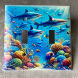 Sea Shark Light Switch Cover Double Toggle Wall Plate Decorative Bedroom 2-Gang